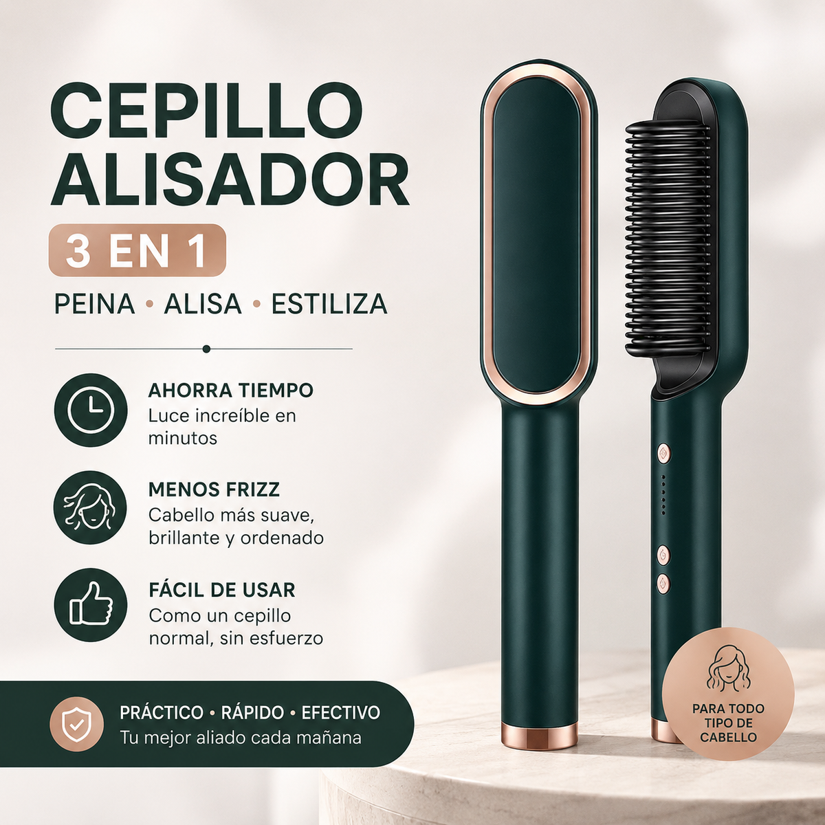 Cepillo Alisador - 3 en 1 - Peina, Alisa y Estiliza