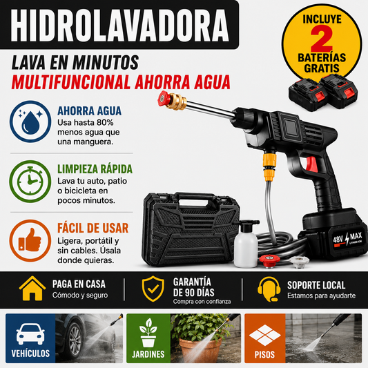 Hidrolavadora Portátil + 2 Baterías de Regalo GRATIS
